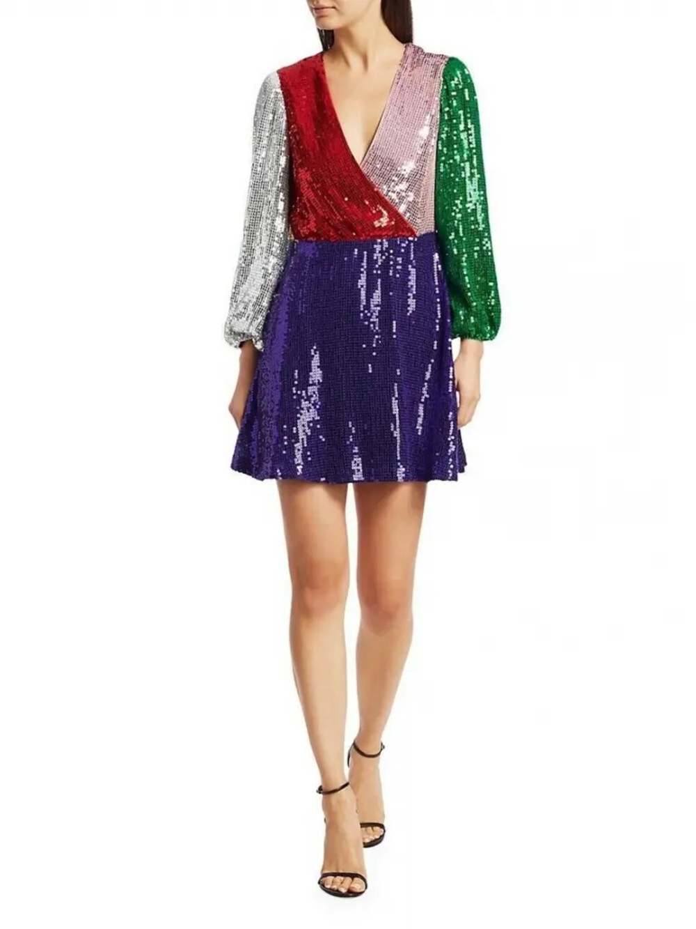 Alice & Olivia Blaze Color Block Sequin Mini Dress - Picture 2 of 8